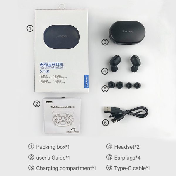 Original Lenovo XT91 TWS Earphone Wireless Bluetooth Headphones AI Control Gaming Headset Stereo bass With Mic Noise Reduction - Image 6
